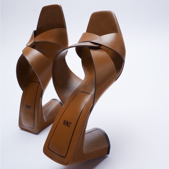 NWT Zara Leather Block Heel Sandals EU 40 / US Size 9 Airfit Technology SOLD OUT - Picture 7 of 12